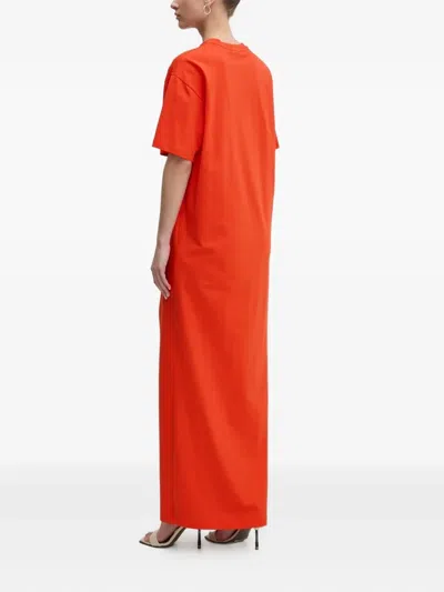 Msgm Logo-print Maxi Dress In Orange
