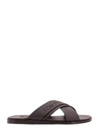 Tom Ford Mens Preston Crossover-strap Leather Sandals Dark Brow