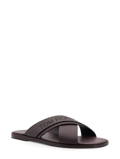 Tom Ford Mens Preston Crossover-strap Leather Sandals Dark Brow