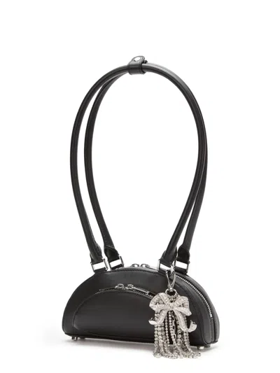Self-portrait Black Leather Mini Shoulder Bag With Charm In Black