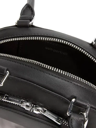 Self-portrait Black Leather Mini Shoulder Bag With Charm In Black