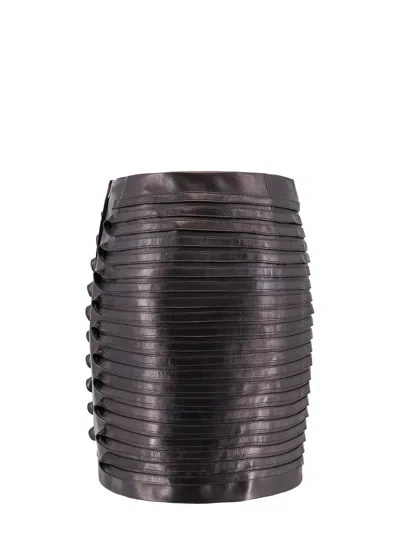 Versace Leather Pleated Mini Skirt In Black