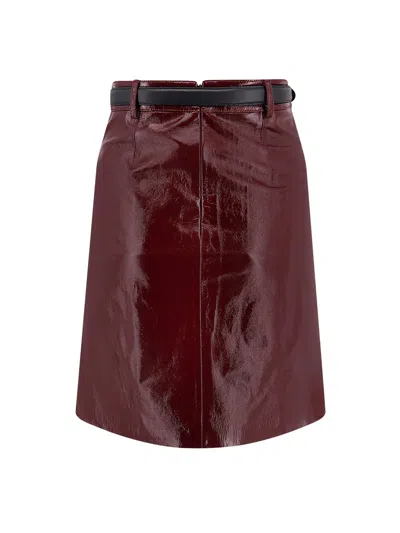 Self-portrait Belted Patent Leather Miniskirt In Burgundy