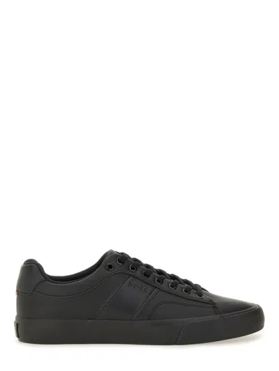 Hugo Boss Faux-leather Trainers With Plain And Grained Textures In Black