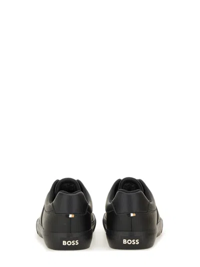 Hugo Boss Faux-leather Trainers With Plain And Grained Textures In Black