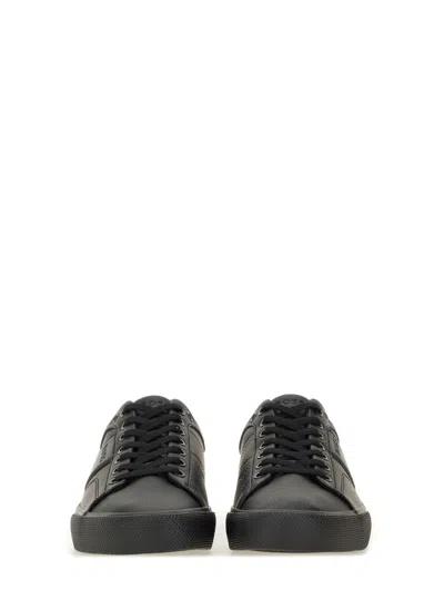 Hugo Boss Faux-leather Trainers With Plain And Grained Textures In Black