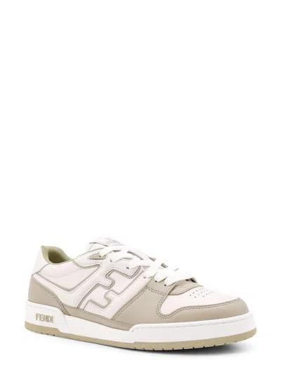 Fendi Leather Sneakers With Ff Lateral Logo In Neutral