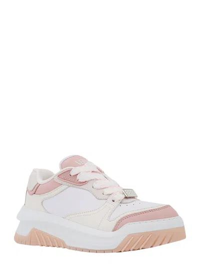 Versace Leather Sneakers With Greca Detail In White