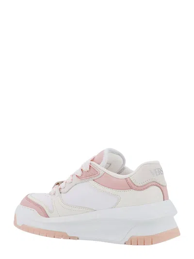 Versace Leather Sneakers With Greca Detail In White