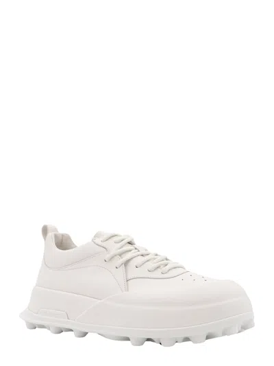 Jil Sander Men Leather Sneakers With Perforated Toe In White