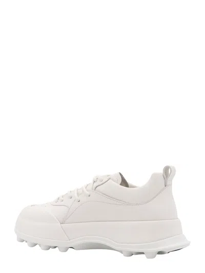 Jil Sander Men Leather Sneakers With Perforated Toe In White