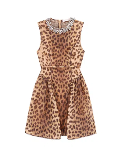 Zimmermann Linen And Silk Mini Dress With Animalier Print In Animal Print