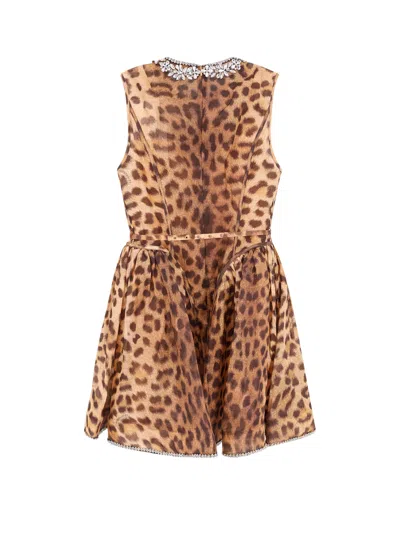 Zimmermann Linen And Silk Mini Dress With Animalier Print In Animal Print