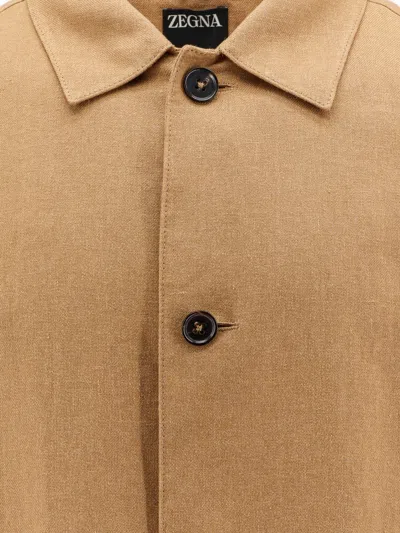 Zegna Linen And Wool Blend Jacket In Brown