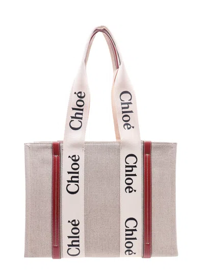 Chloé Linen Shoulder Bag With Logo Print. This Bag Is Made With Lower Environmental Impact Material