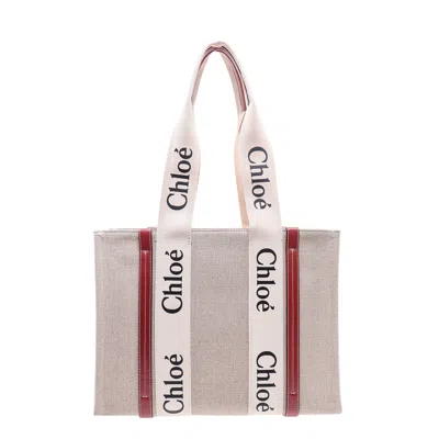 Chloé Linen Shoulder Bag With Logo Print. This Bag Is Made With Lower Environmental Impact Material