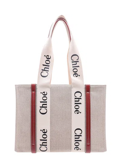 Chloé Linen Shoulder Bag With Logo Print. This Bag Is Made With Lower Environmental Impact Material