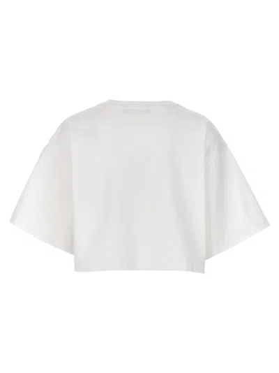 Dolce & Gabbana White Cotton Cropped T-shirt With Drop Shoulder And Logo Print For Women In White