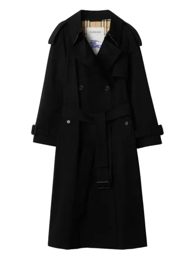 Burberry Long Gabardine Fitzrovia Trench Coat Clothing In Black