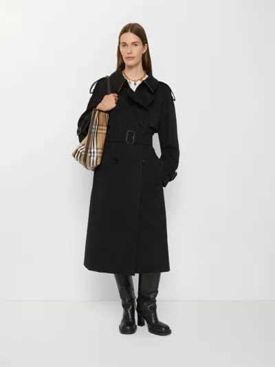 Burberry Long Gabardine Fitzrovia Trench Coat Clothing In Black
