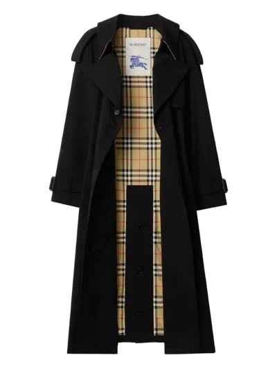 Burberry Long Gabardine Fitzrovia Trench Coat Clothing In Black