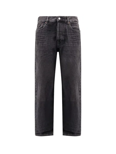 Saint Laurent Mick Long Straight Faded Jeans In Black
