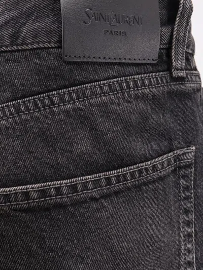 Saint Laurent Mick Long Straight Faded Jeans In Black