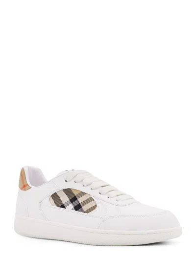 Burberry Low-top Leather Sneakers With Check Inserts In White