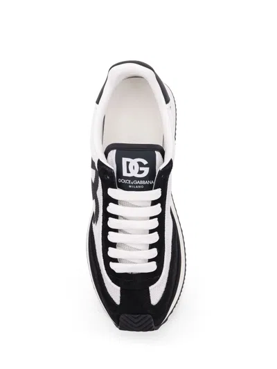 Dolce & Gabbana Low-top Mesh Sneakers With Suede Inserts In Black