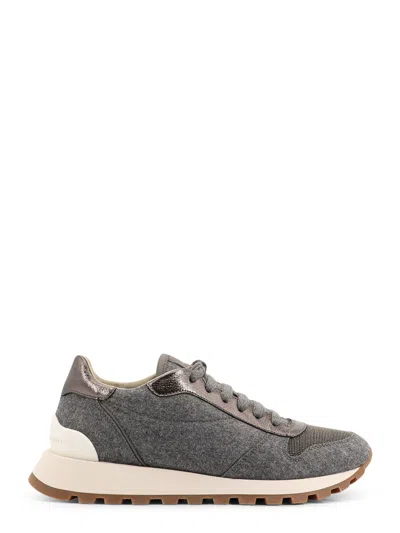 Brunello Cucinelli Women Low-top Wool Flannel Sneakers With Leather Profiles