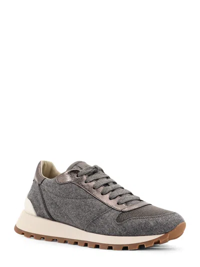 Brunello Cucinelli Women Low-top Wool Flannel Sneakers With Leather Profiles
