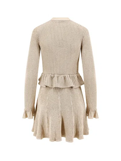 Self-portrait Metallic-effect Ruffled Knit Dress In Neutral