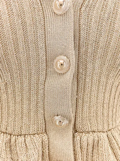 Self-portrait Metallic-effect Ruffled Knit Dress In Neutral