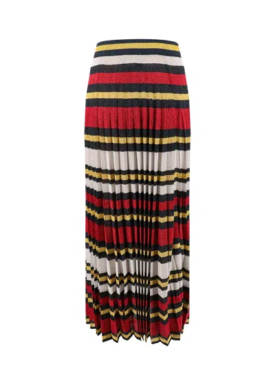 Gucci Midi Multicolor Pleated Striped Skirt In Lurex Woman In Multi