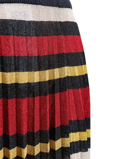 Gucci Midi Multicolor Pleated Striped Skirt In Lurex Woman In Multi