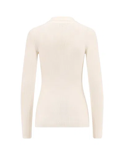 Elisabetta Franchi White Ribbed Sweater With Openwork Details In Neutral
