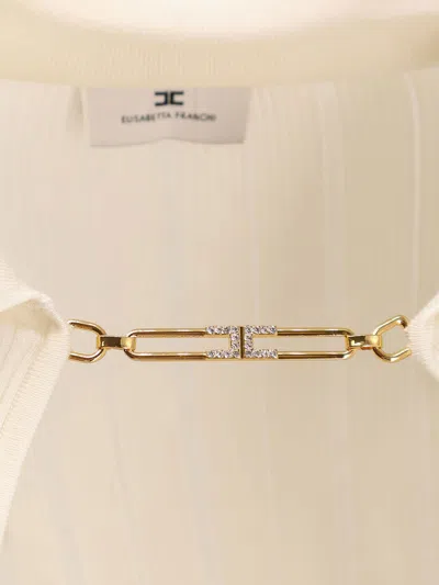 Elisabetta Franchi White Ribbed Sweater With Openwork Details In Neutral