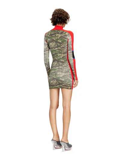 Diesel Ribbed Texture Camouflage Pattern Long Sleeves Dress In Blue