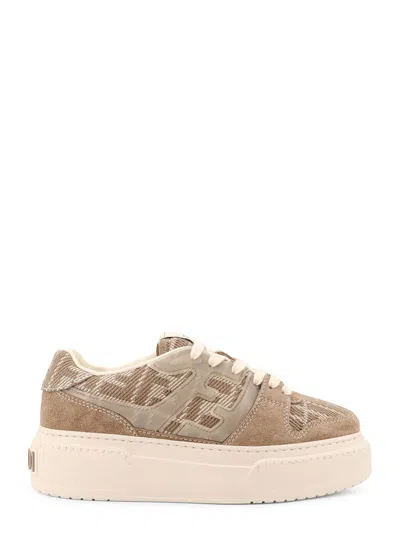 Fendi Match Canvas And Suede Low-top Sneakers In Neutral