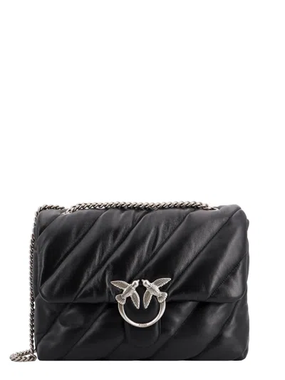 Pinko Quilted Sheepskin Leather Shoulder Bag With Silver Hardware In Black