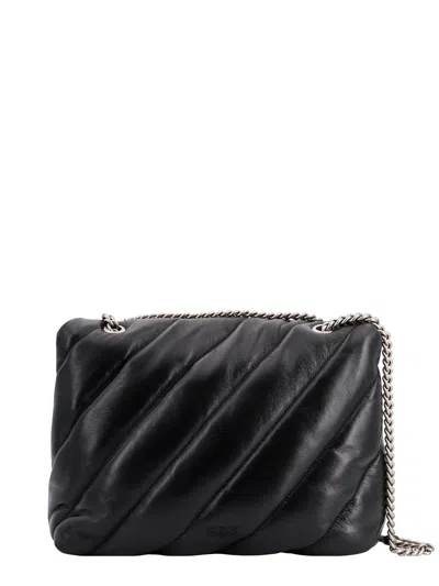 Pinko Quilted Sheepskin Leather Shoulder Bag With Silver Hardware In Black
