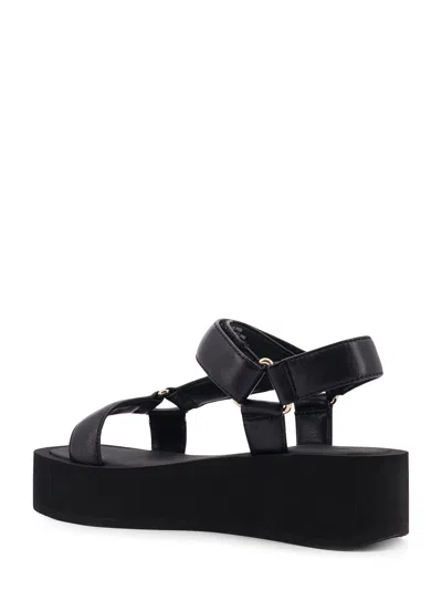 Tory Burch Round Toe Leather Platform Sandals With Ankle Strap