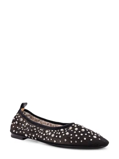 Tory Burch Black Ballet Flats With All-over Crystals Application In Tech Fabric Woman
