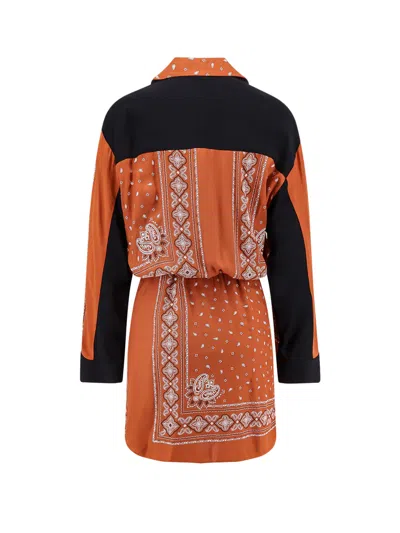 Pinko Mesopotamia Viscose Dress With Bandana Print And Georgette Profiles In Orange