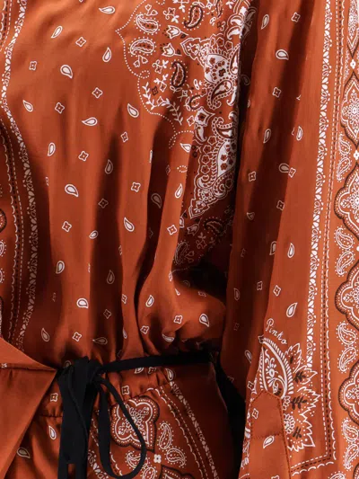 Pinko Mesopotamia Viscose Dress With Bandana Print And Georgette Profiles In Orange