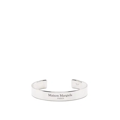 Maison Margiela Engraved Logo Open Bangle In Metallic