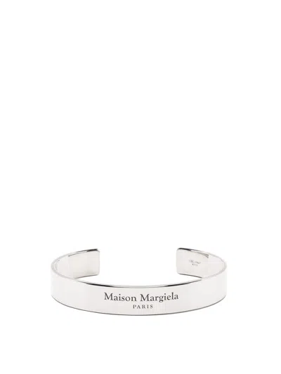 Maison Margiela Engraved Logo Open Bangle In Metallic