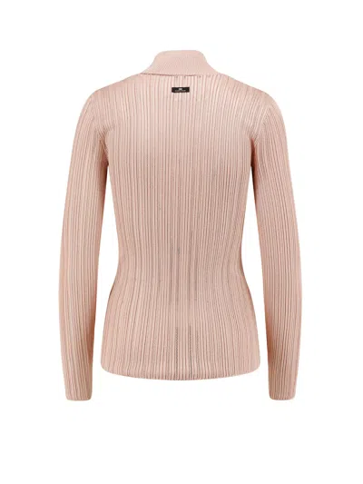 Elisabetta Franchi High Neck Shirt In Metallic Fabric In Pink