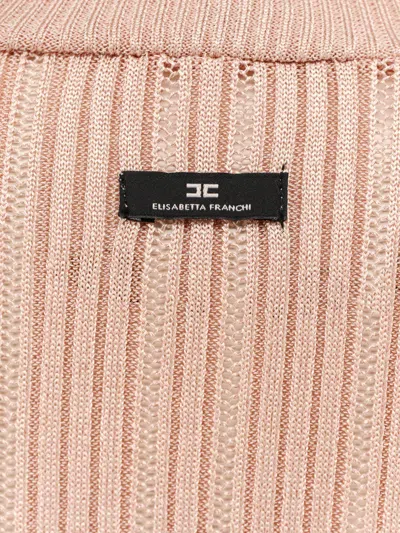 Elisabetta Franchi High Neck Shirt In Metallic Fabric In Pink
