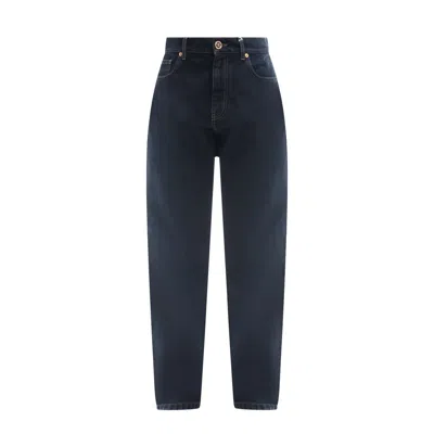 Versace Men Mitchel Fit Jeans With Medusa Buttons In Blue
